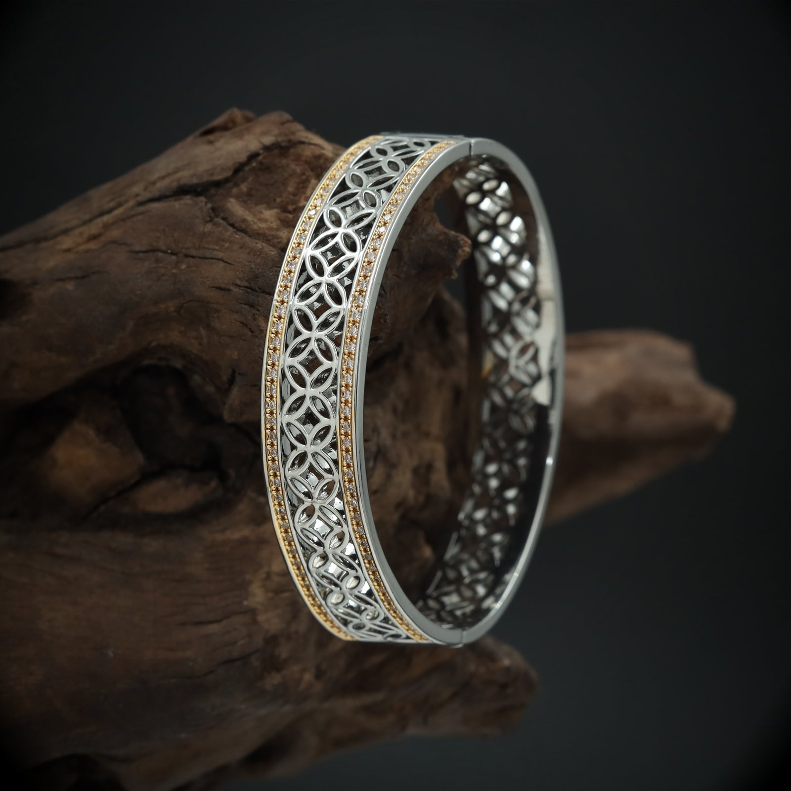Filigree Cutwork Bracelet with Interlocking Pattern and Studded Border Edges