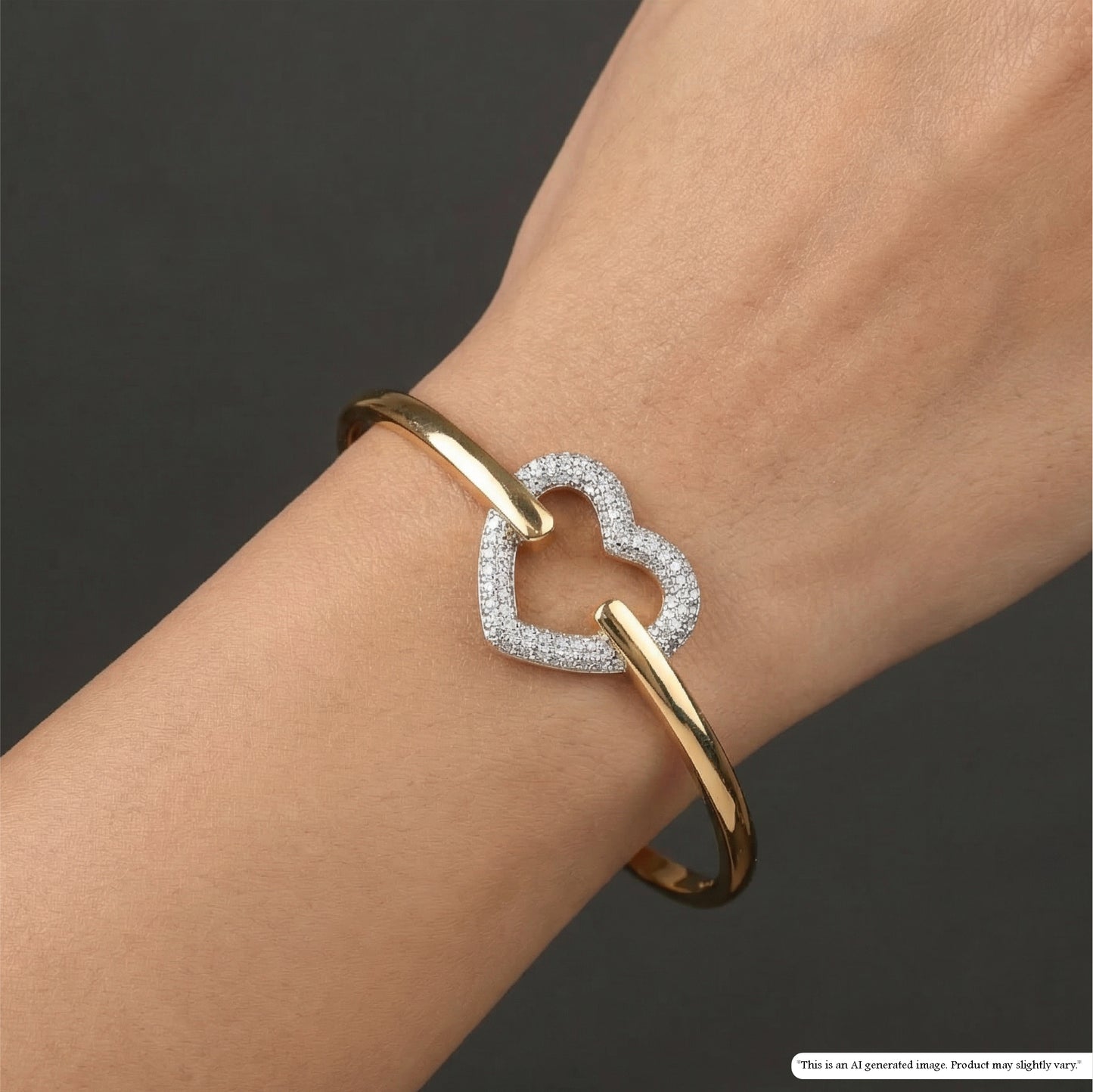 Romantic Open Cuff Bracelet with Heart Frame and Studded Detailing