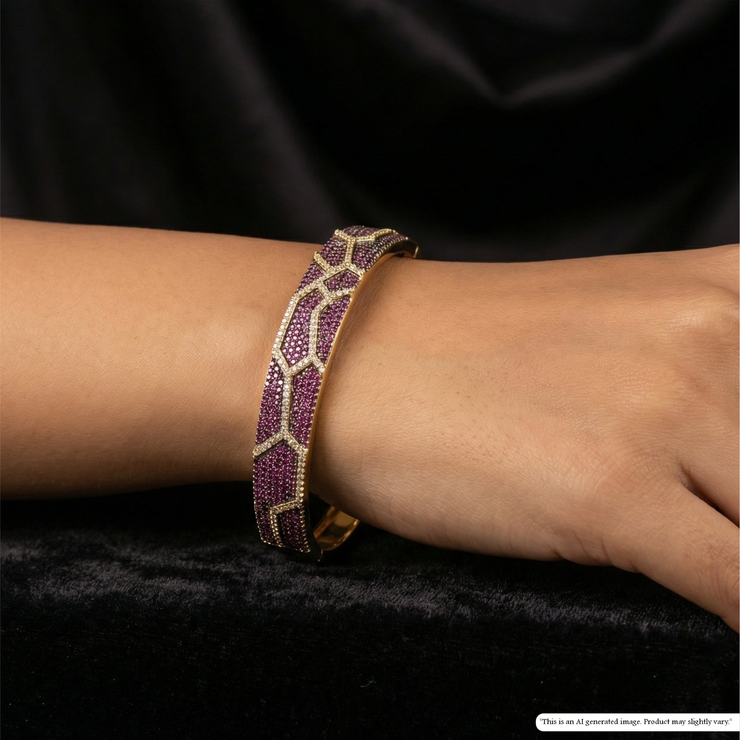 Stylish PavÃ© Work Bracelet with Patterned Design and Defined Border Lines