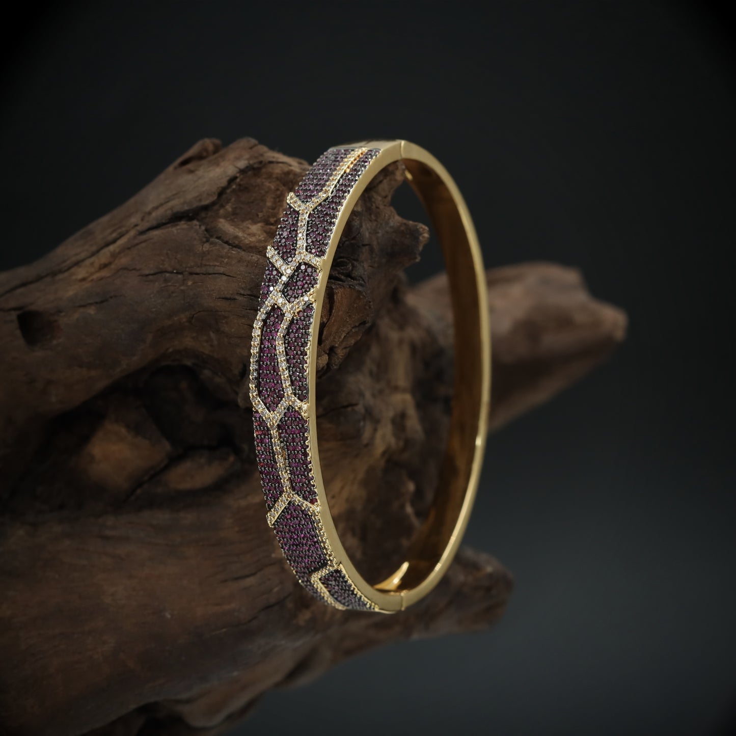 Stylish PavÃ© Work Bracelet with Patterned Design and Defined Border Lines