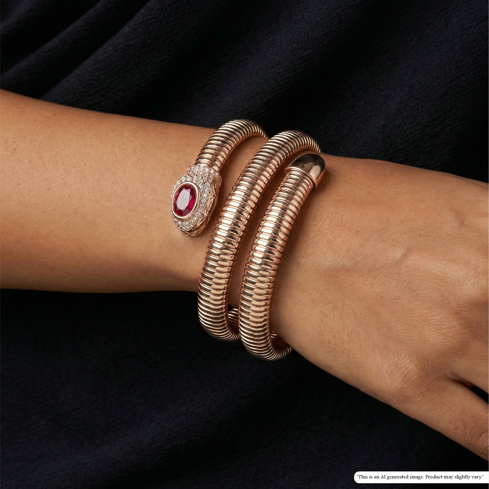 Serpentine Coil Bracelet with Ribbed Texture and Oval Accent Head