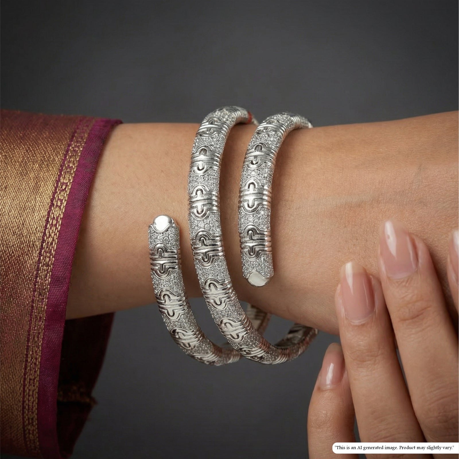 Refined Carved Bracelet Duo with Dense Pattern and Textured Detailing