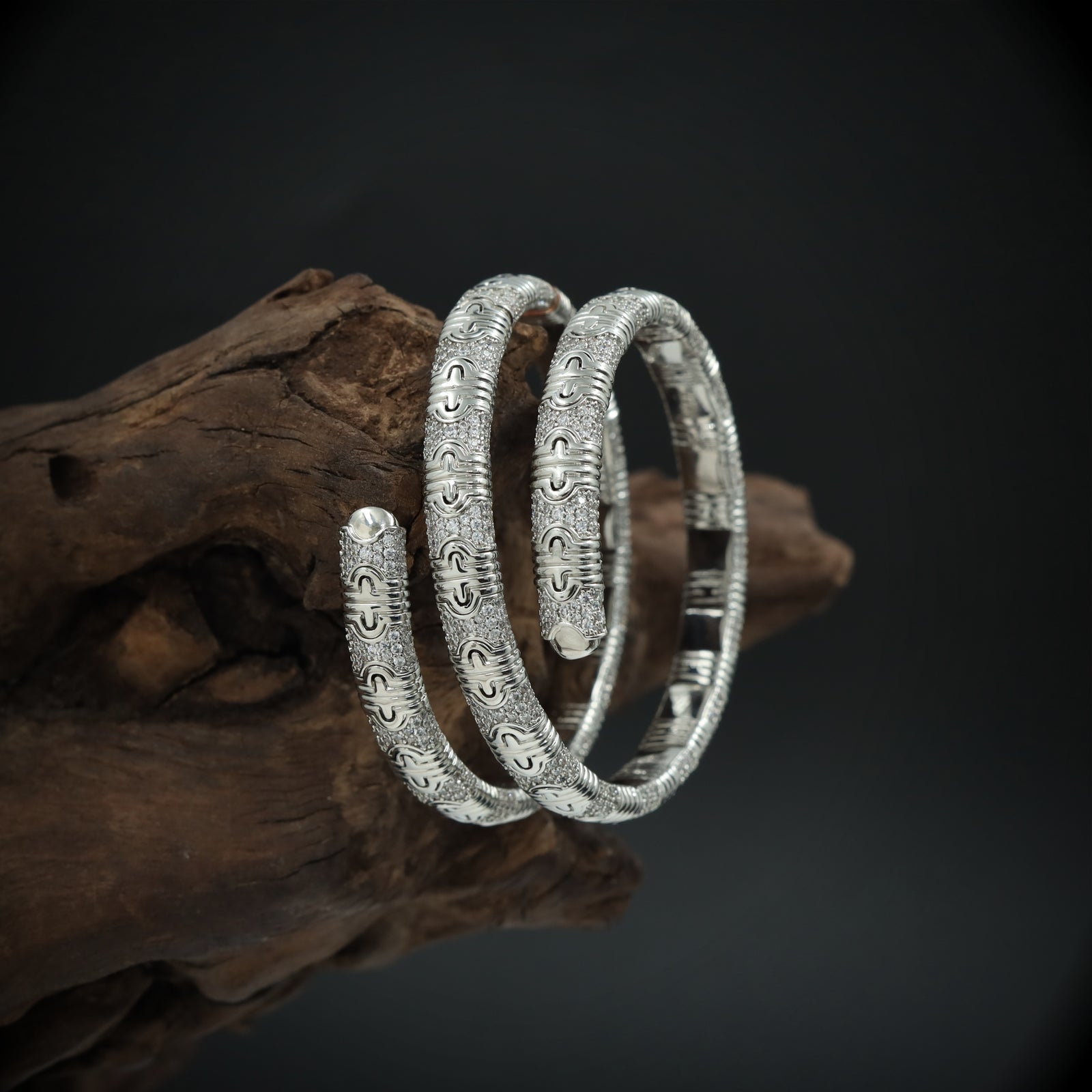 Refined Carved Bracelet Duo with Dense Pattern and Textured Detailing