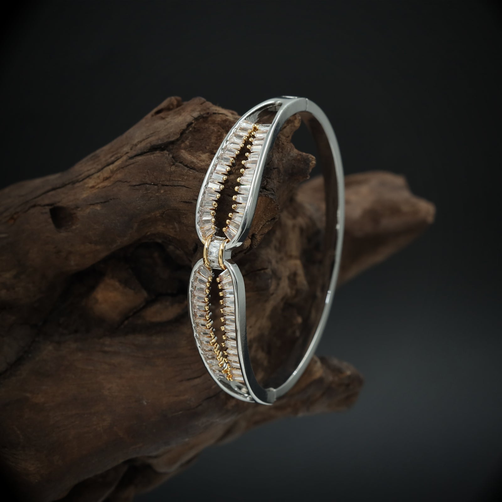 Modern Panel Joint Bracelet with Central Link Feature and Aligned Accent Rows