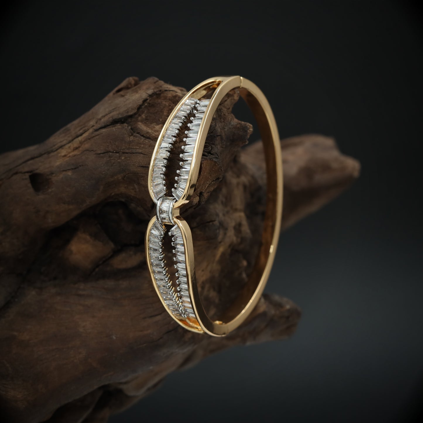 Modern Panel Joint Bracelet with Central Link Feature and Aligned Accent Rows