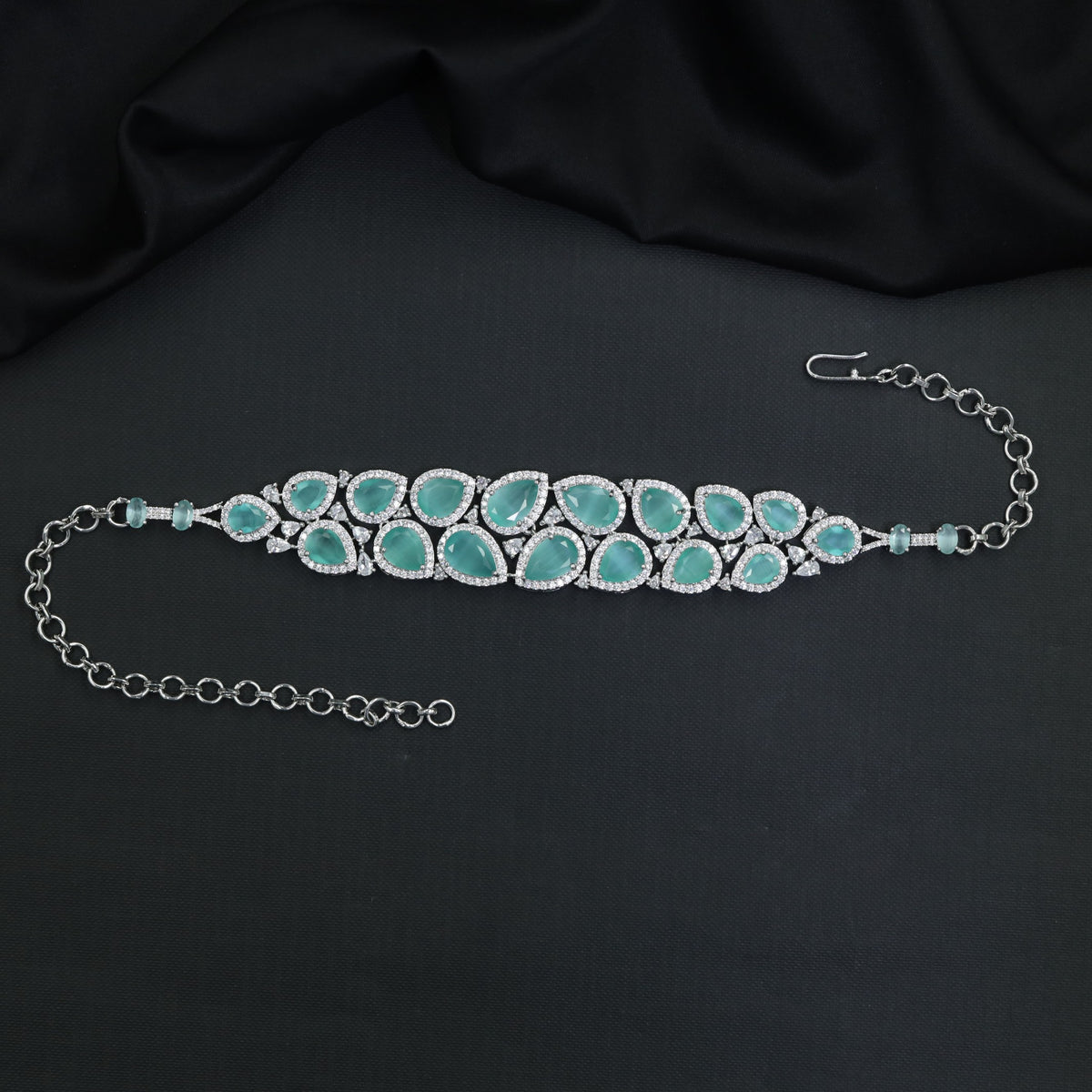 Rhodium Choker with Paired Teardrop Frames