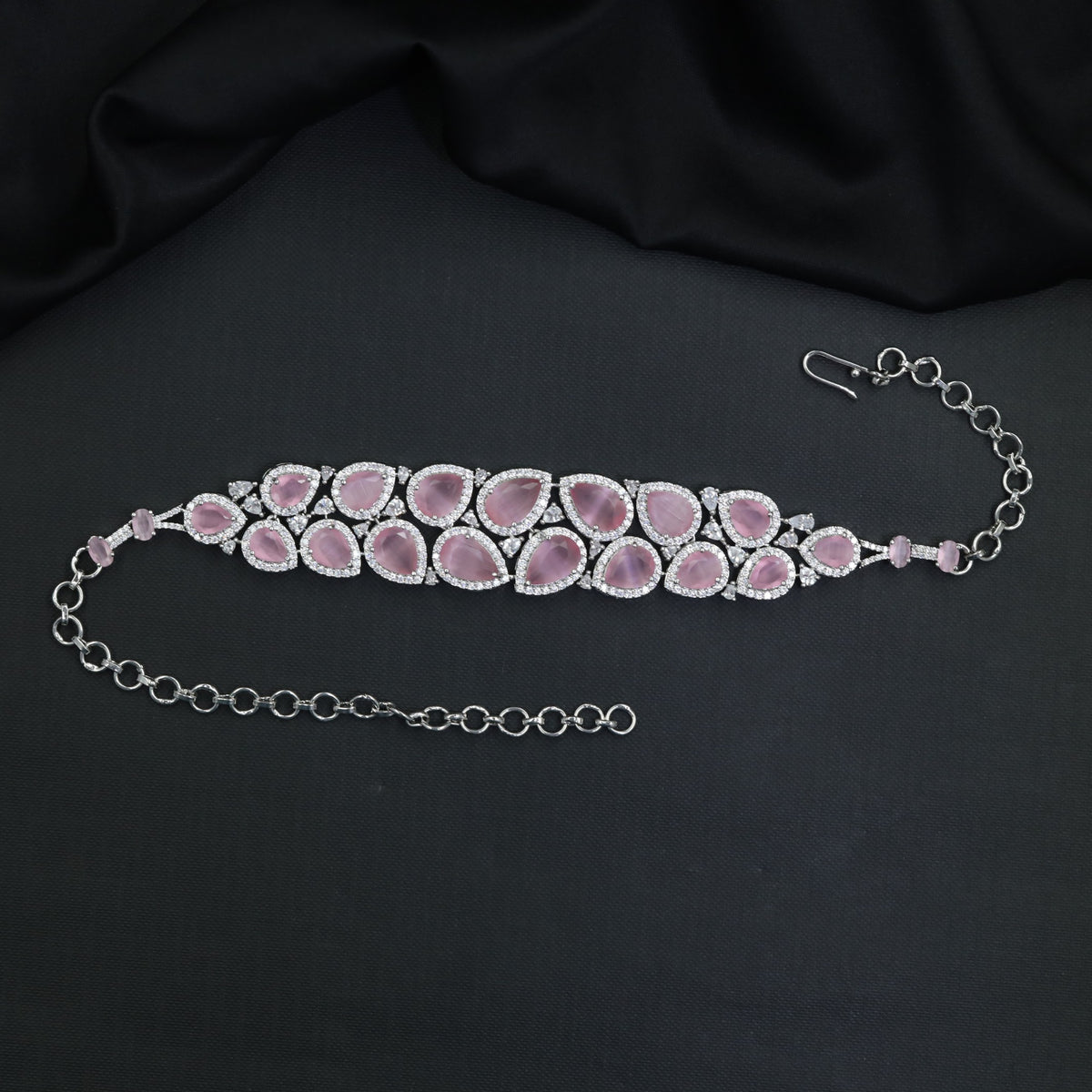 Rhodium Choker with Paired Teardrop Frames