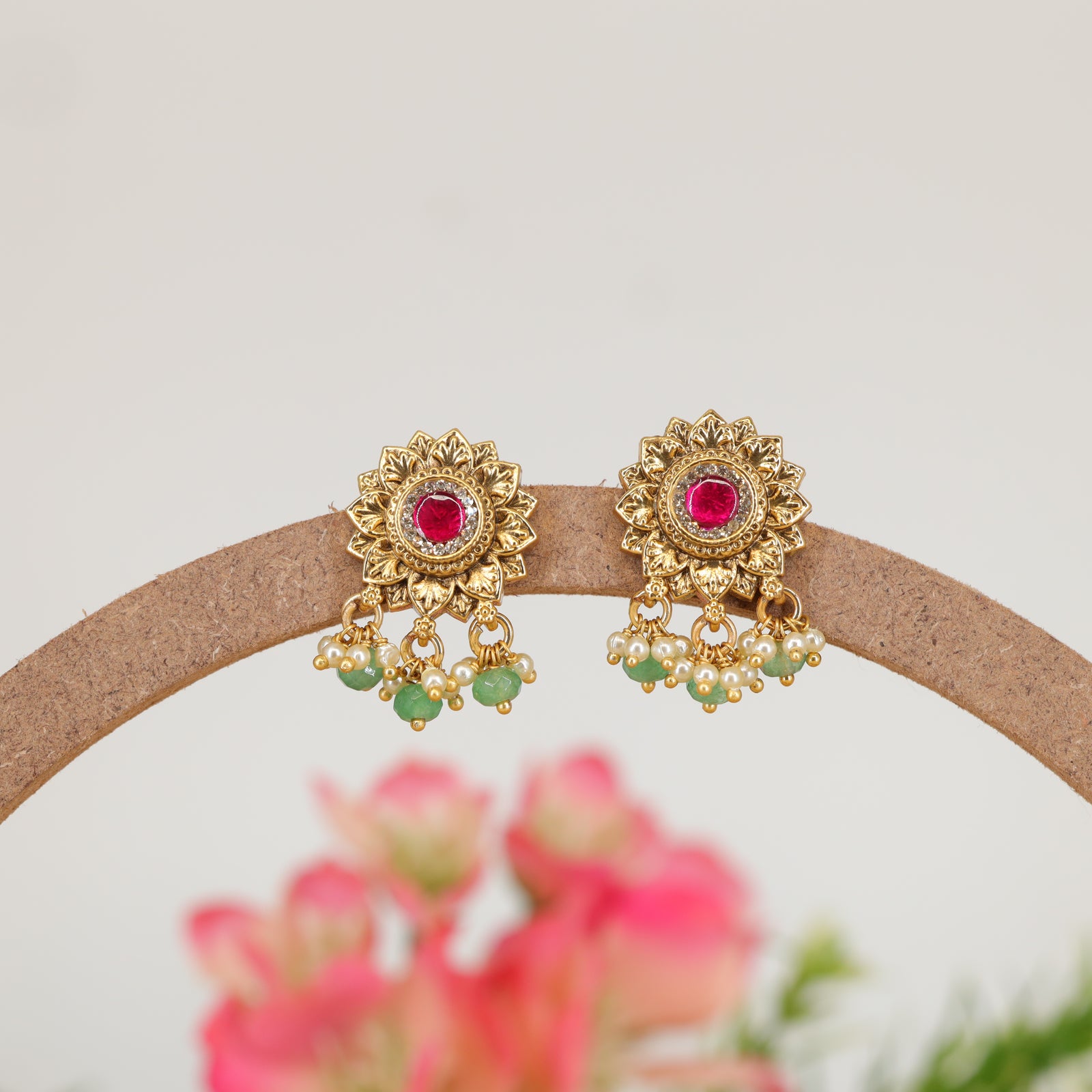Radiant Sunflower Stud Hanging with Pearl Bead Fringe