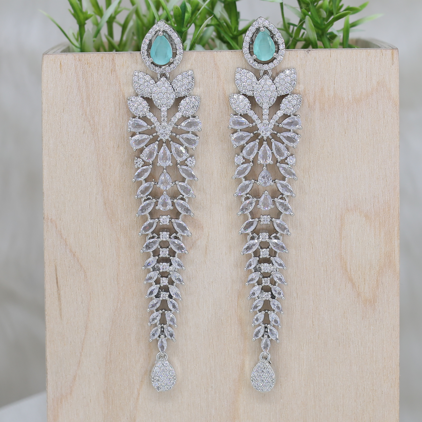 Cascading Leaf Drop Earrings with Teardrop Top Accent