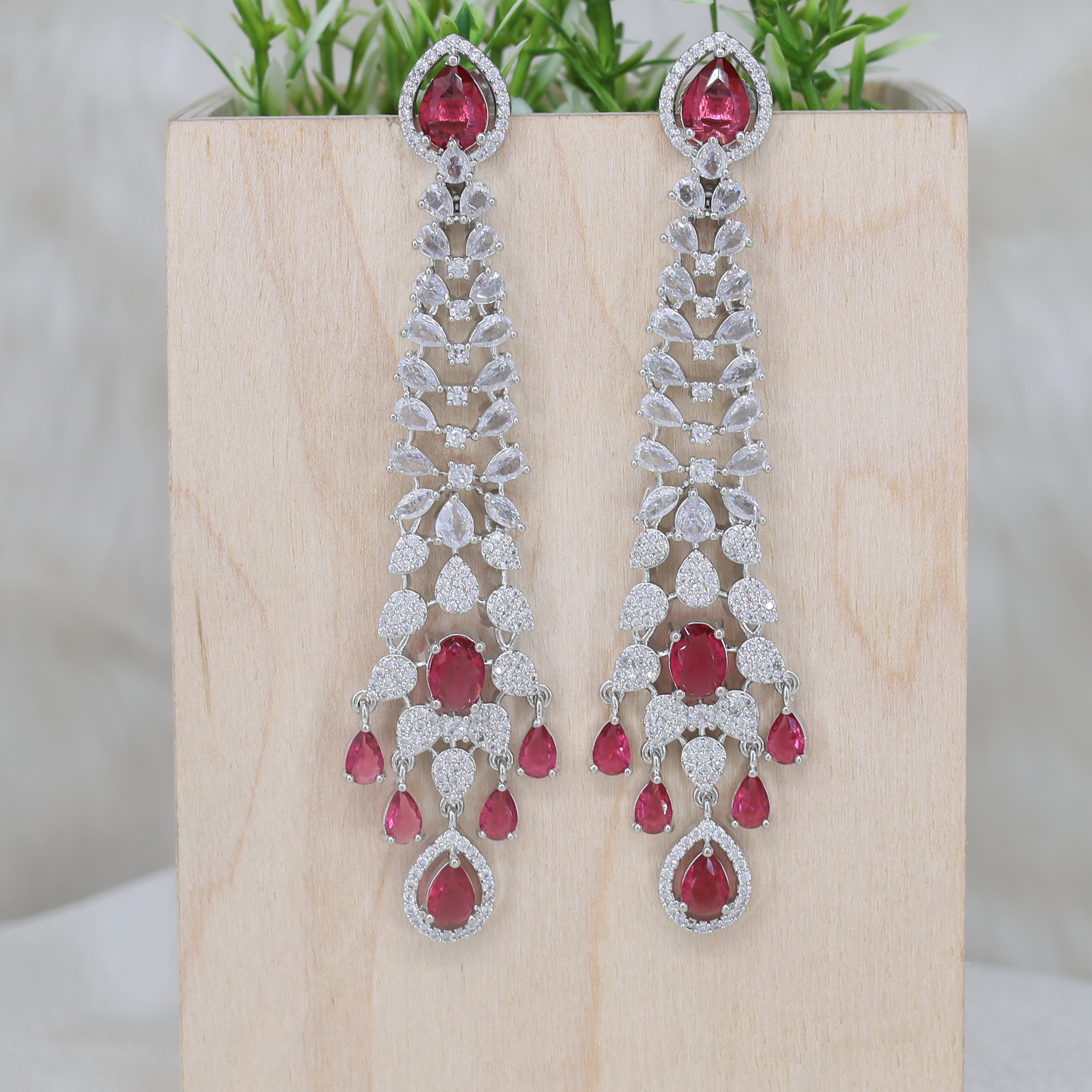 Regal Long Drop Earrings with Tiered Leaf Links and Dangling Accents