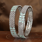 Intricate Mesh Pattern Rhodium Bangles with Clustered Oval Highlights