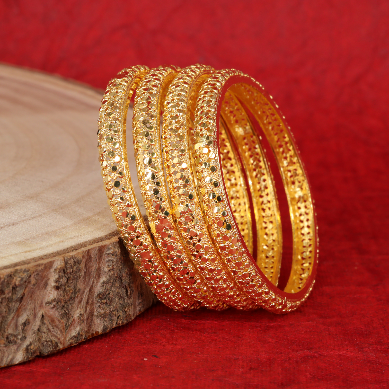 Intricately Carved Texture Bangles with Dense Granulated Surface Pattern