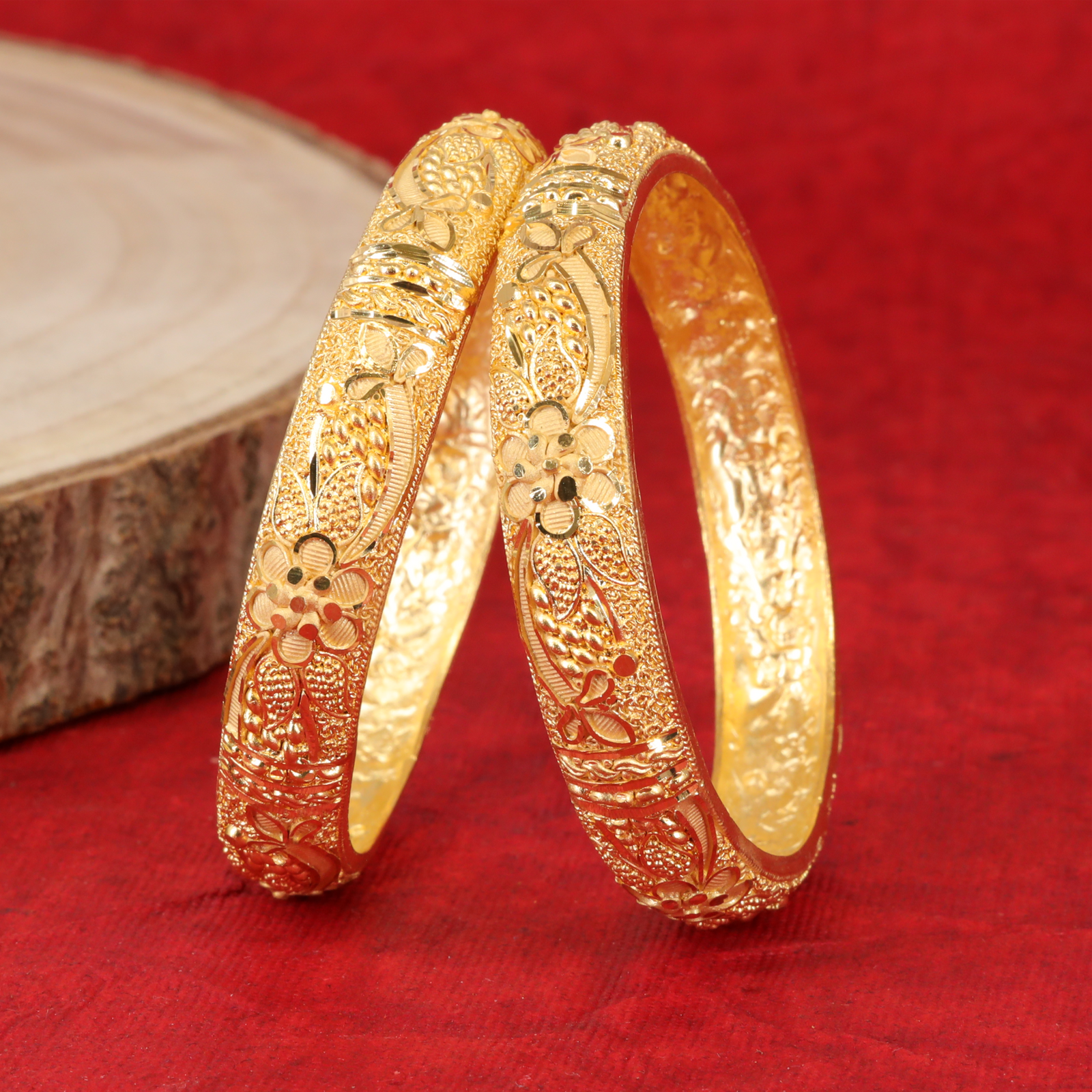 Floral Vine Engraved Forming Bangles with Textured Filigree Detailing
