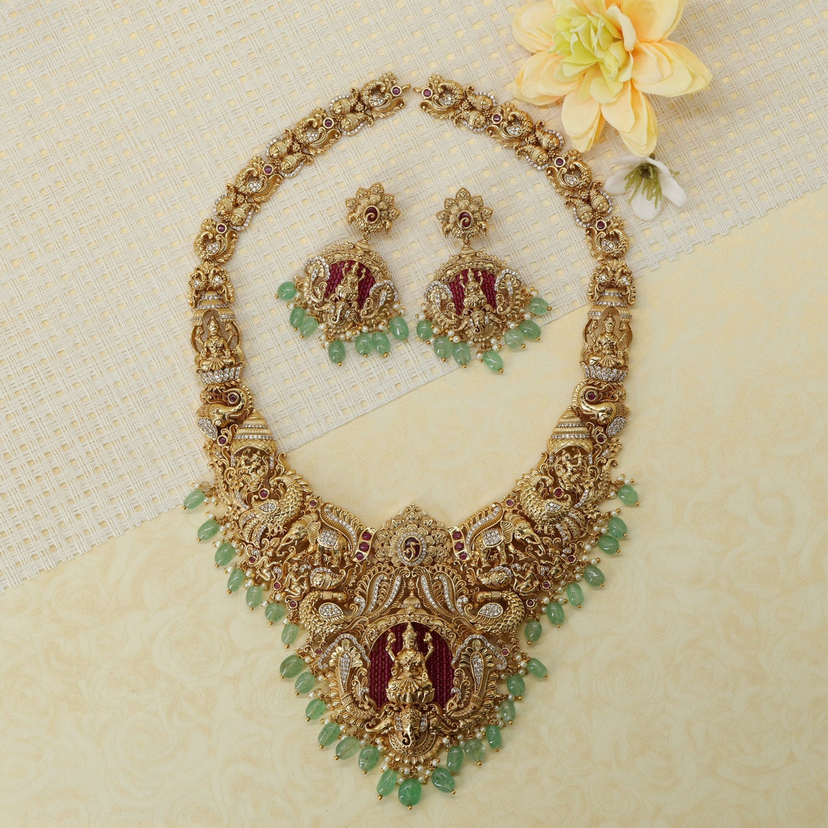 Antique Lakshmi Long Haara With Intricate Temple Detailing