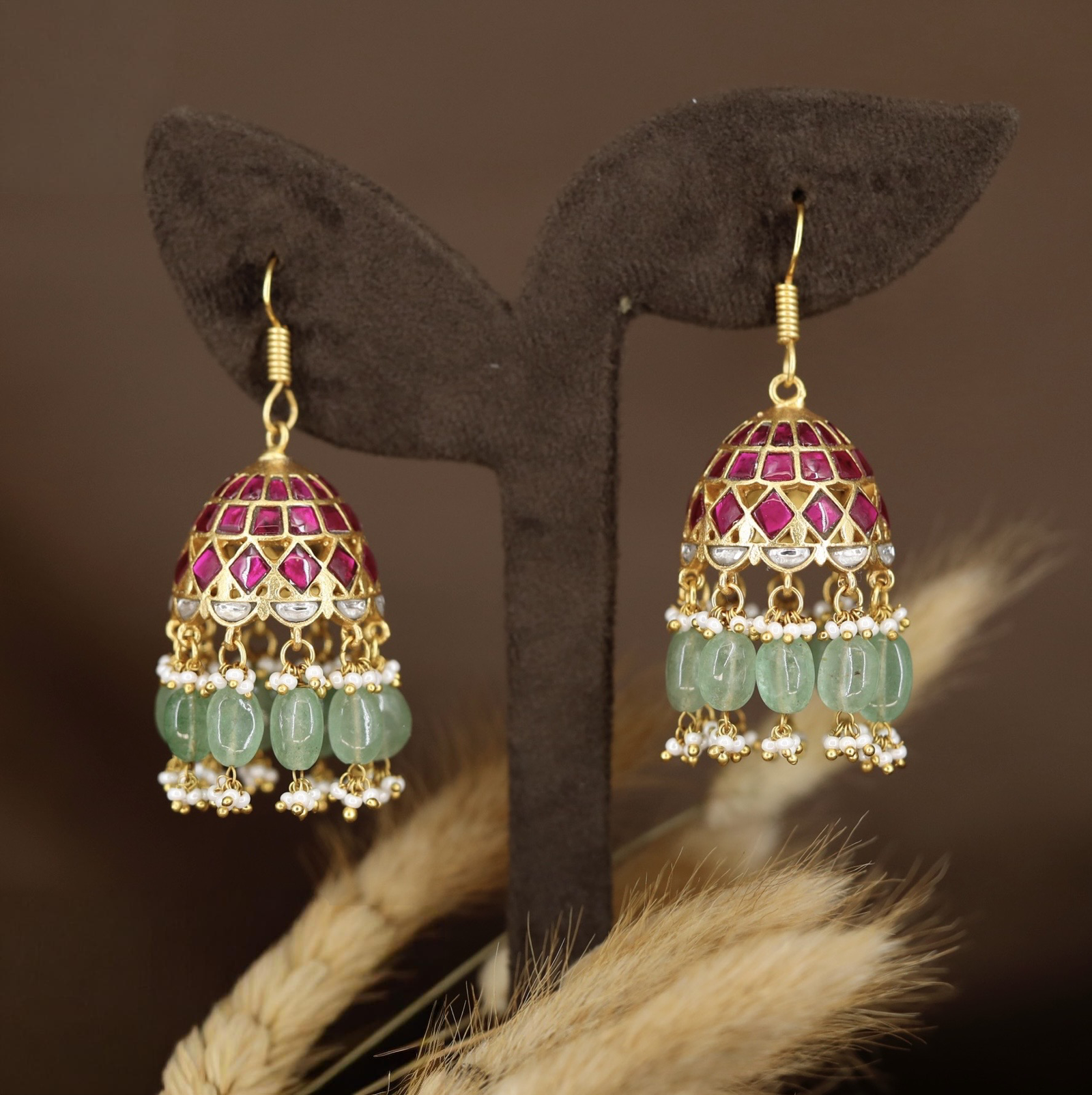 Vintage Style Jumka with Mesh Dome and Beaded Drop Fringe