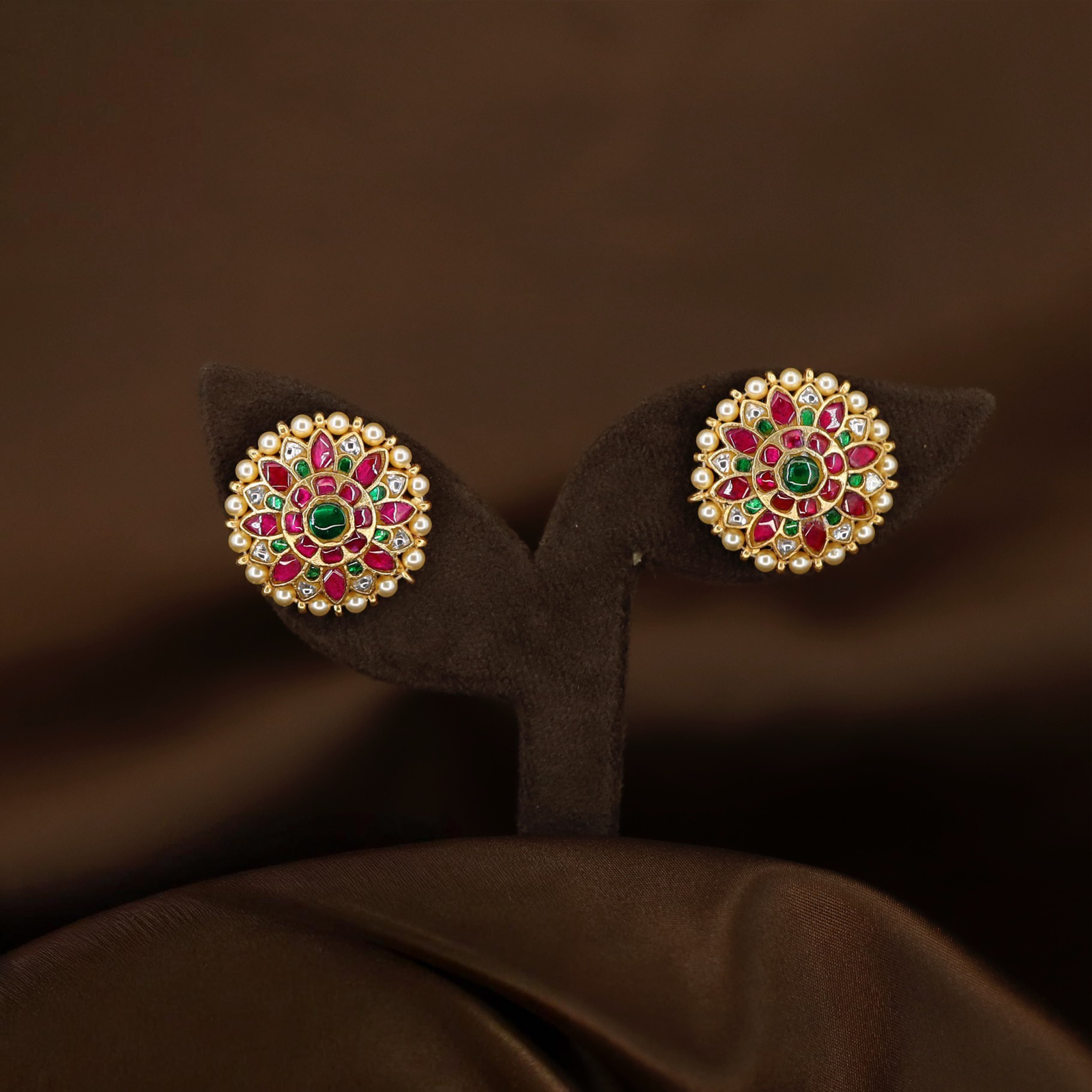 Festive Floral Studs with Layered Circular Design and Border Accents