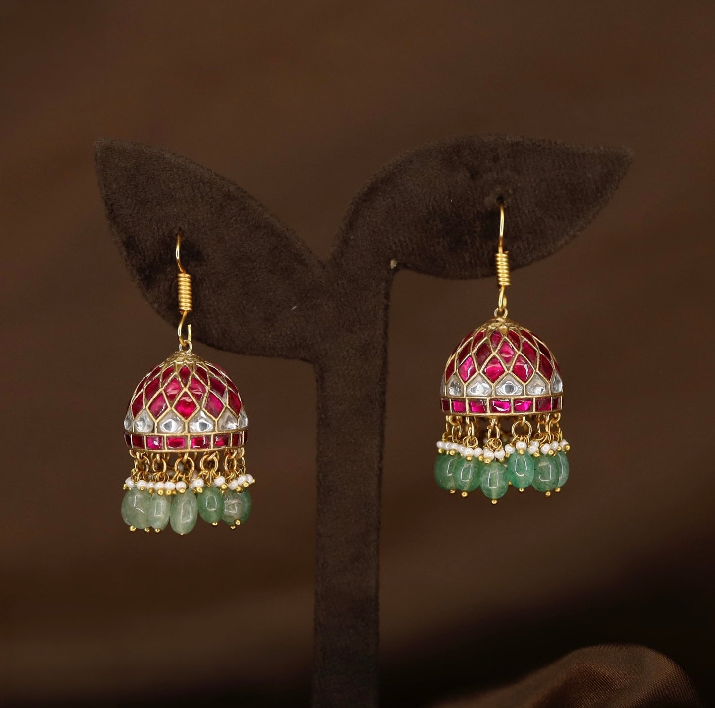 Intricate Lattice Dome Jumka with Multi Layer Hanging Bead Fringe