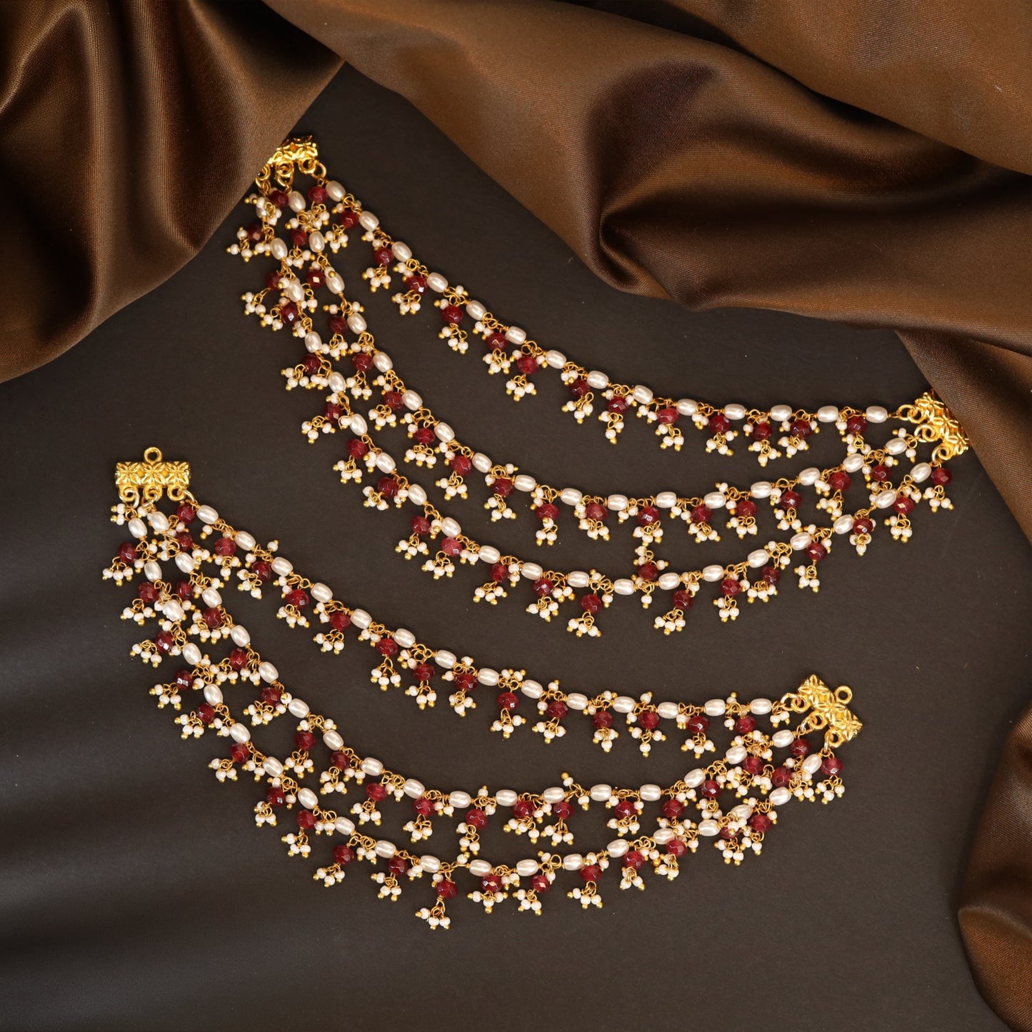 Multi Strand Beaded Mati with Cascading Drop Cluster Detailing