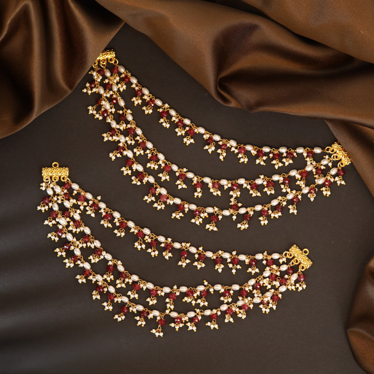 Multi Strand Beaded Mati with Cascading Drop Cluster Detailing