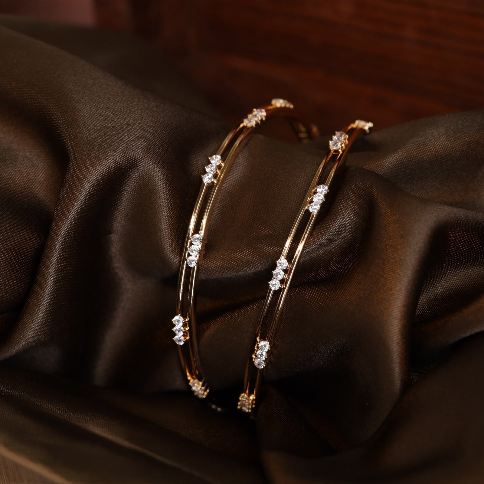 Stylish Twin Strip Bangles with Multi Cluster Stone Detailing