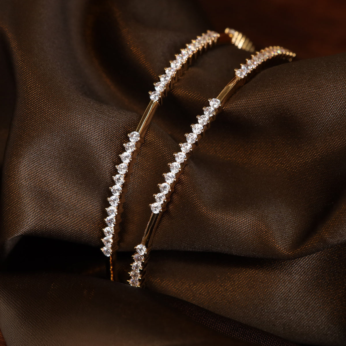 Modern Gold Tone Bangles with Seamless Stone Row Detailing