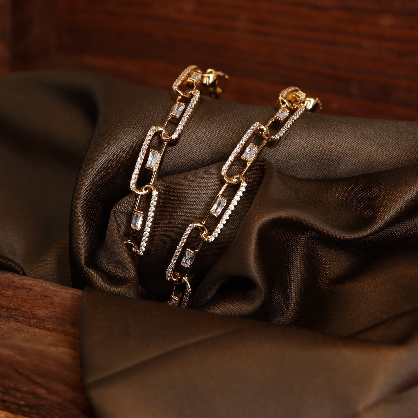 Interlocked Bar Design Bangles with Fine Stone Lining