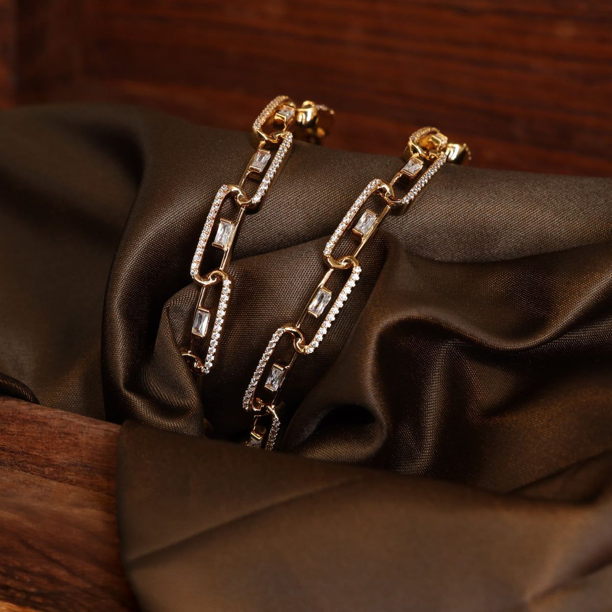 Interlocked Bar Design Bangles with Fine Stone Lining