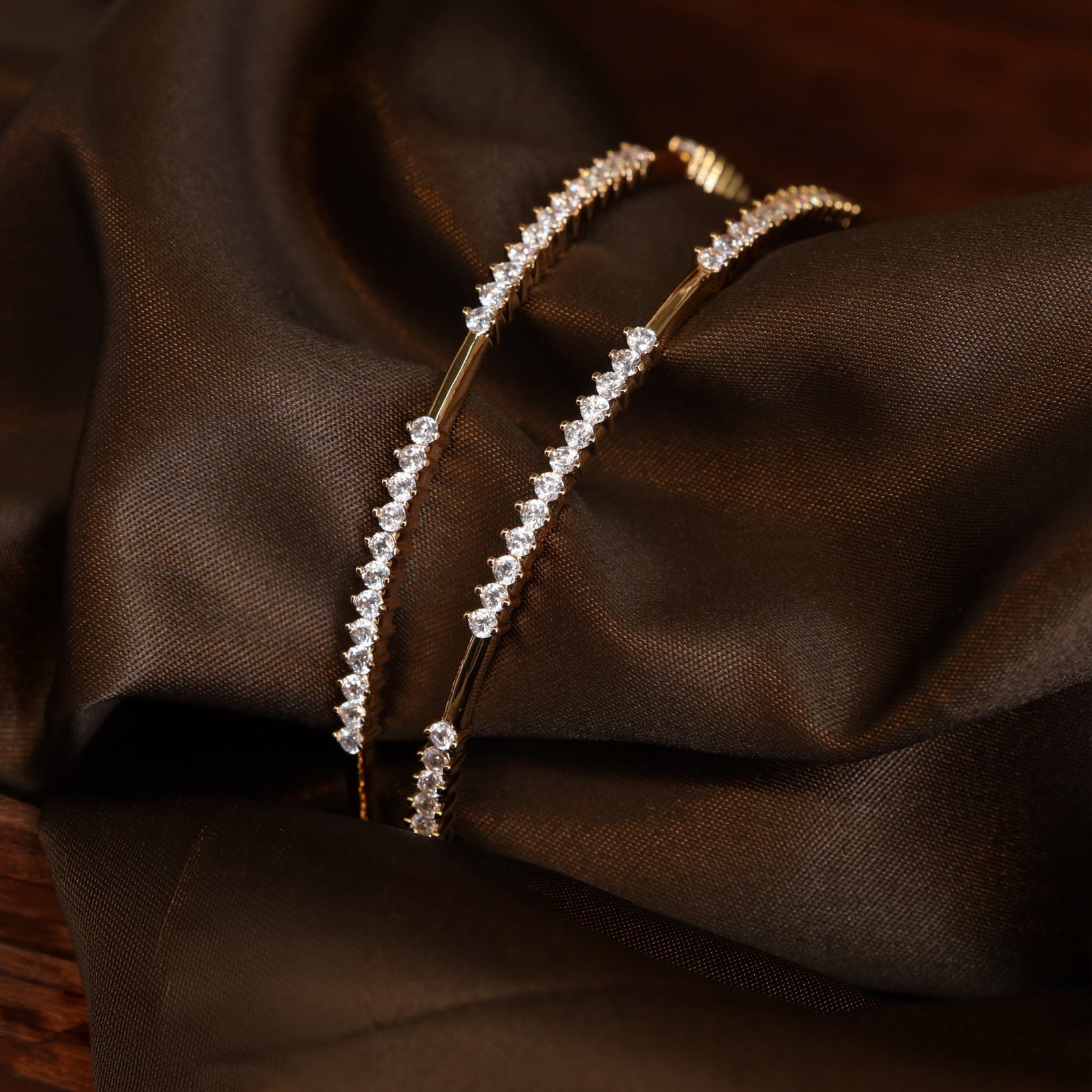 Slim Arc Bangles with Neatly Set Stone Row