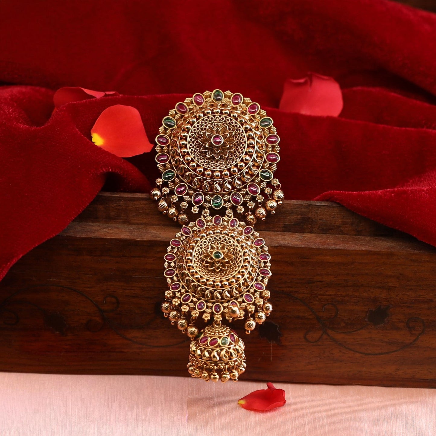 Decorative Jade Bille with Petal Core and Jhumka Style Drop