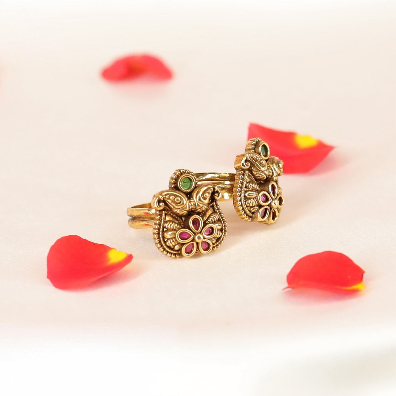 Delicate Floral Cluster Toe Rings with Raised Petal Detailing and Beaded Borders