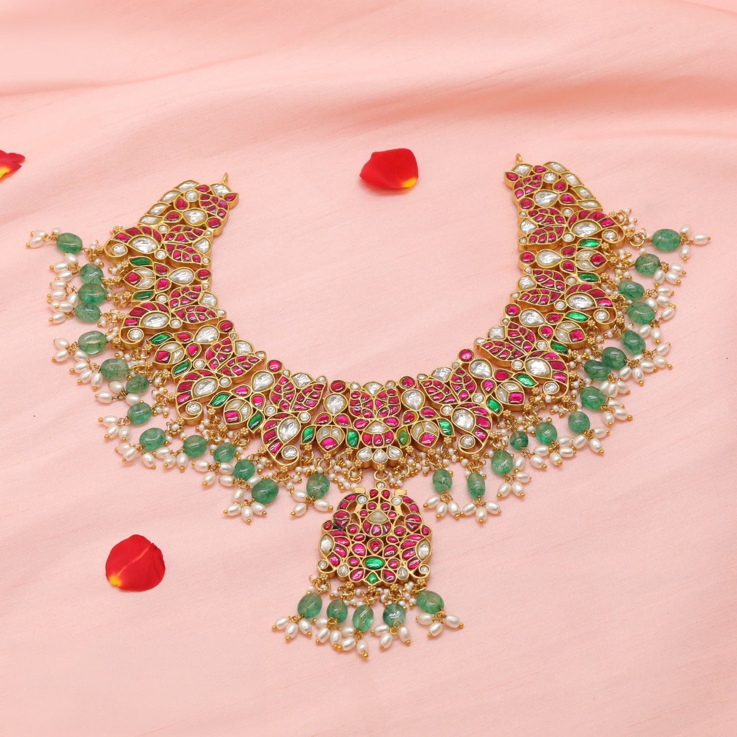 Rich full necklace with symmetrical layout and fringe bead detailing