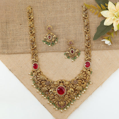 Peacock Motif Long Haara with Central Medallion and Drop Fringe
