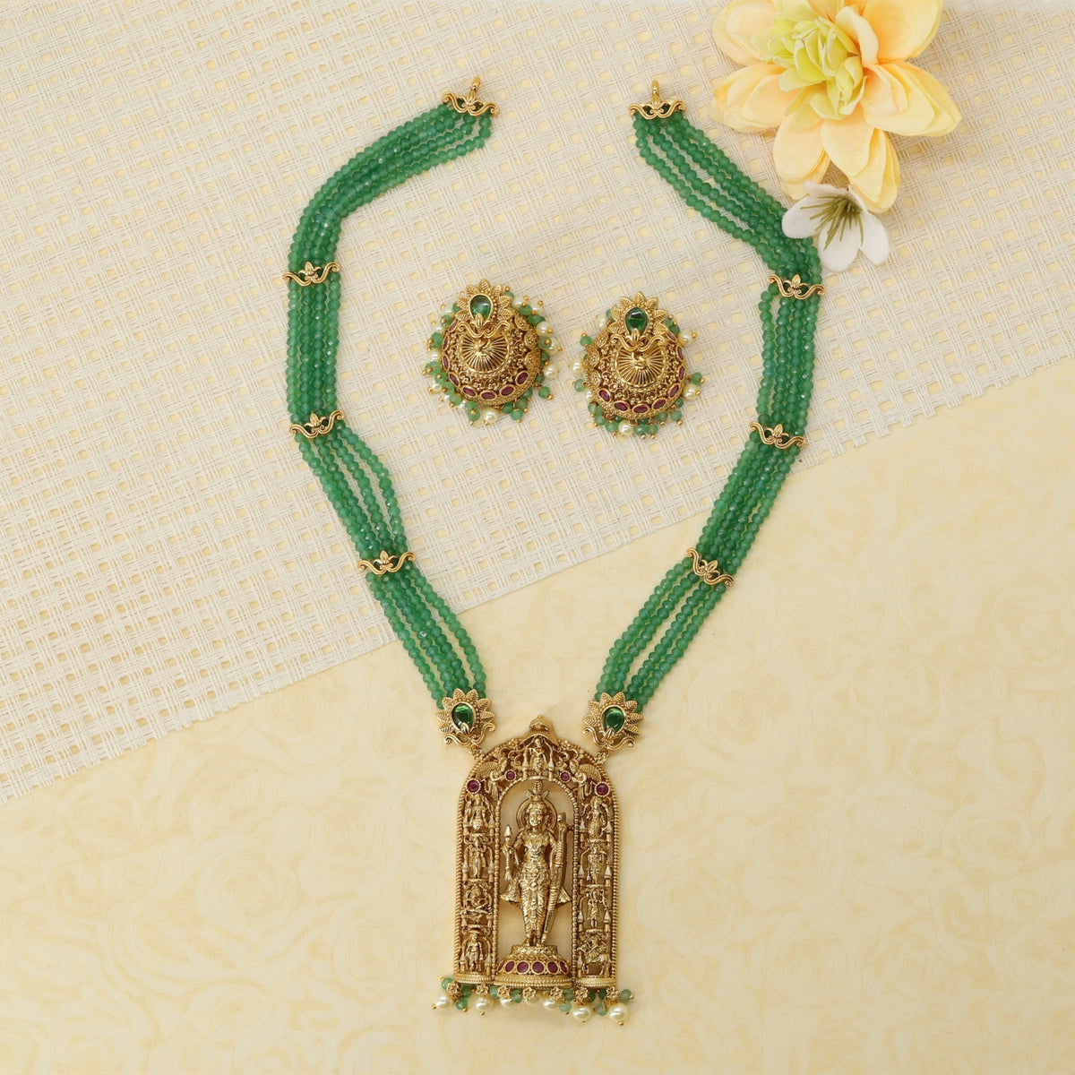 Devotional Sri Rama Long Haara with Sculpted Centre Pendant