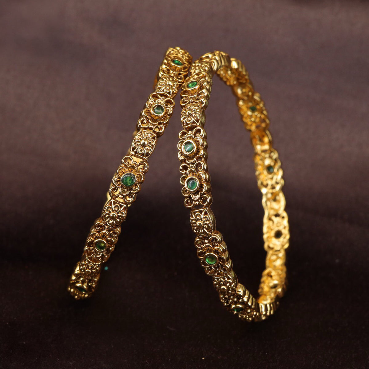 Heritage Floral Antique Bangles with Rounded Accents