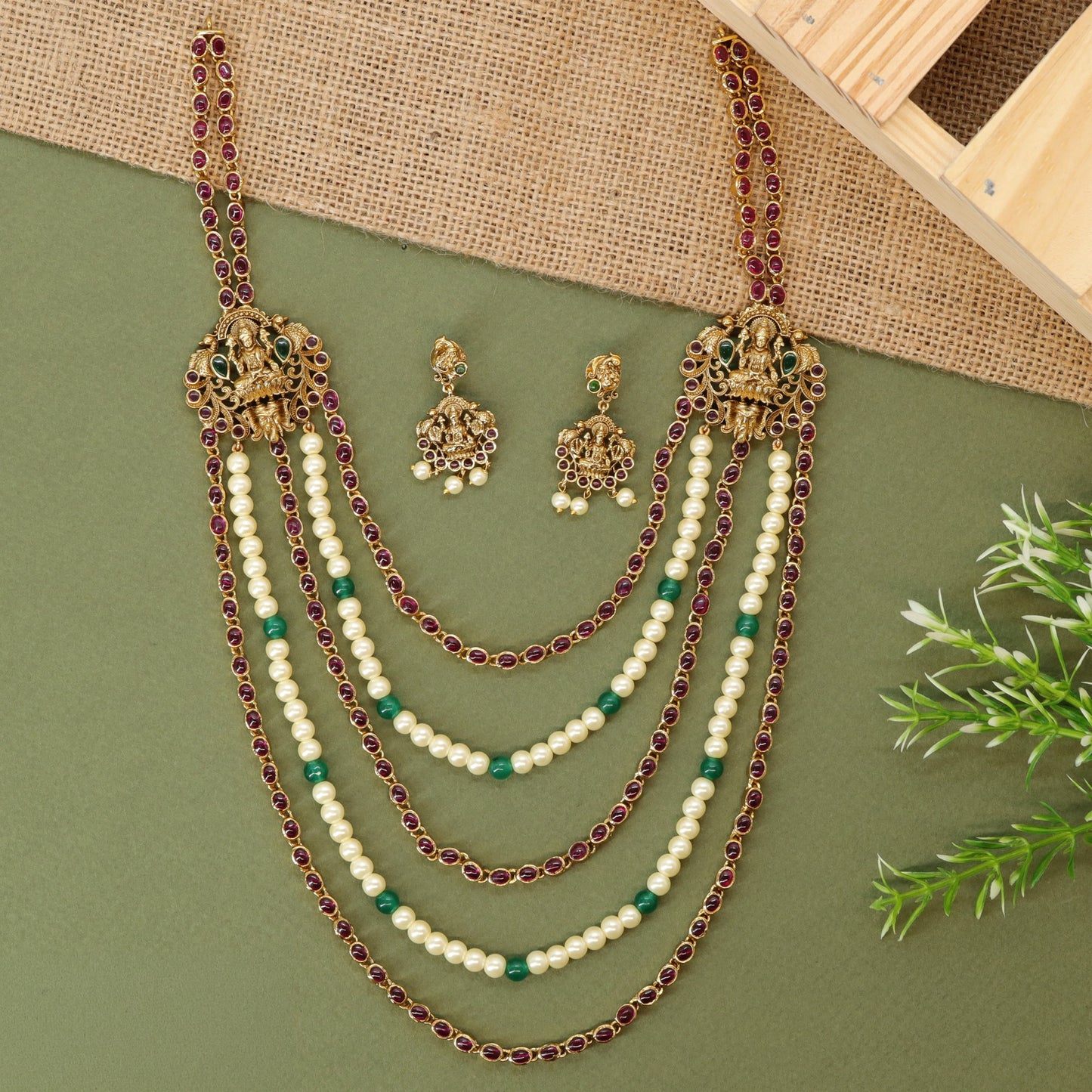 Antique long haara with Lakshmi panels and cascading pearl strands