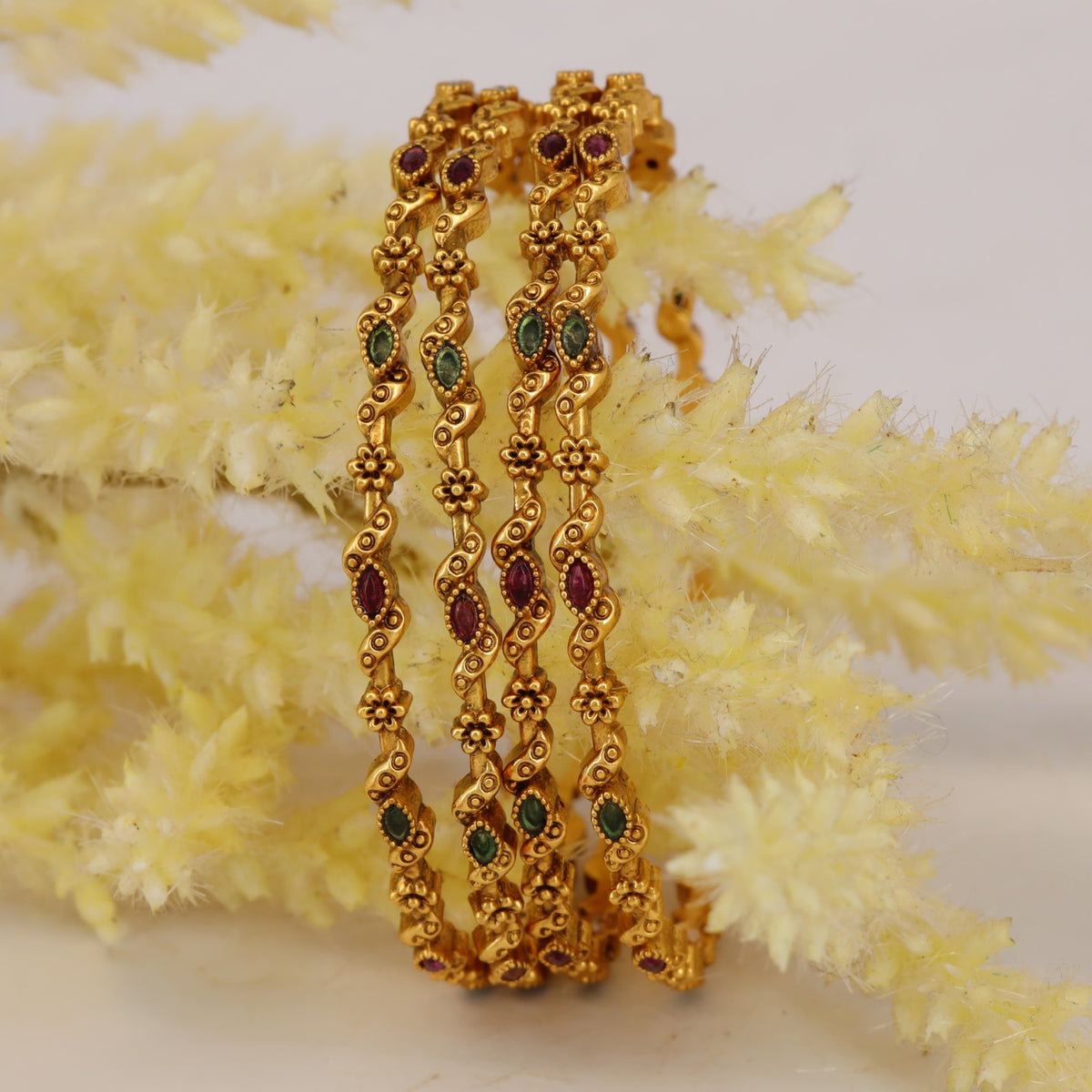 Classic Antique Bangles with Elegant Round Accents