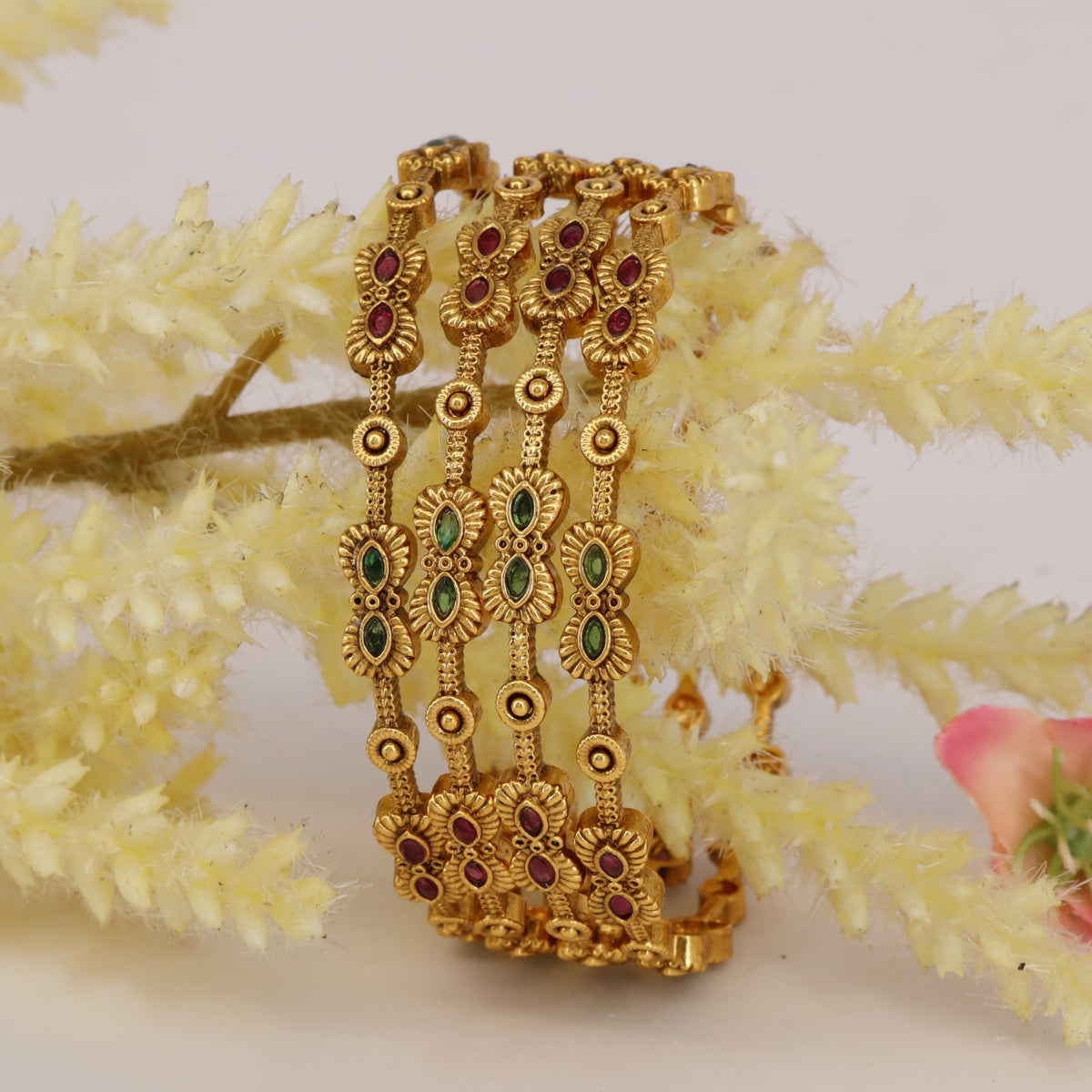 Classic Antique Bangles with Elegant Round Accents