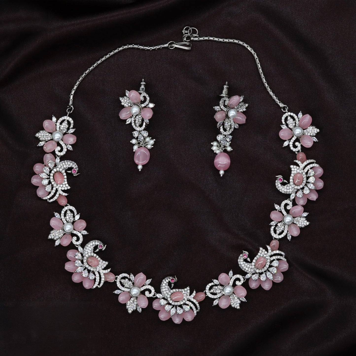 Grand Crystal Necklace Featuring Curved Paisley Elements, Floral Clusters and Fine Drop Details