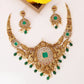 Grand Peacock Flanked Necklace with Square Center Pendant and Drop Hangings