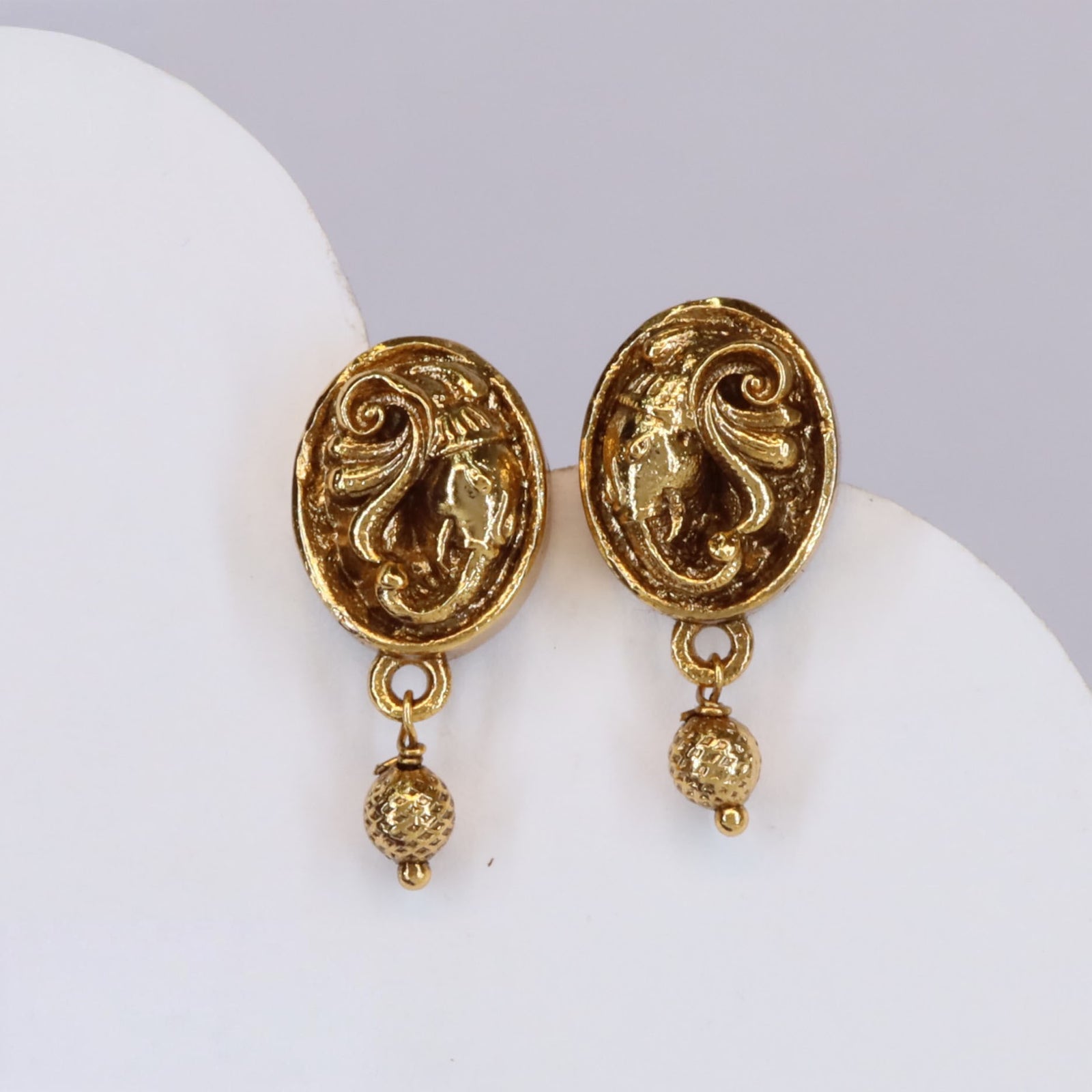 Elephant Head Studs with Curved Trunk Detail and Drop Bead
