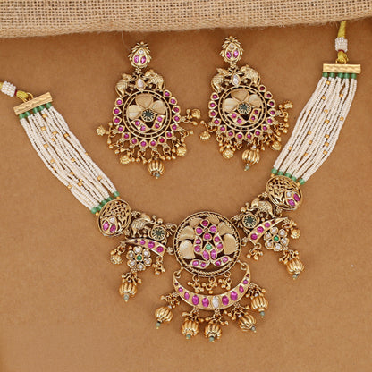 Kundan Pearl Necklace With Intricate Circular Work