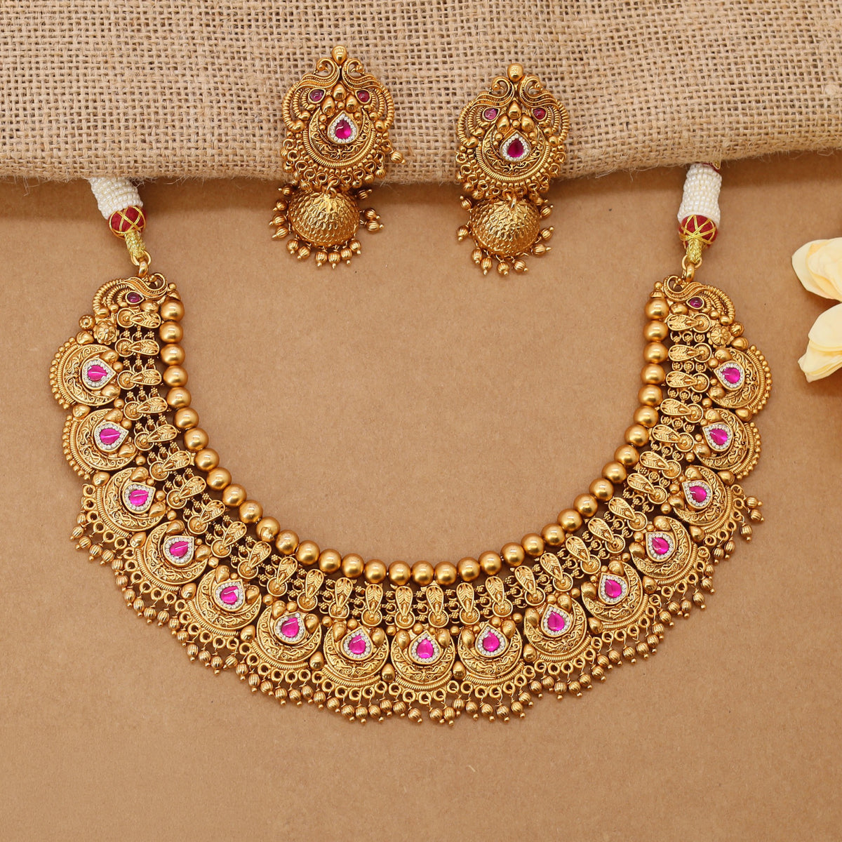 Royal Style Antique Necklace With Intricate Circular Work