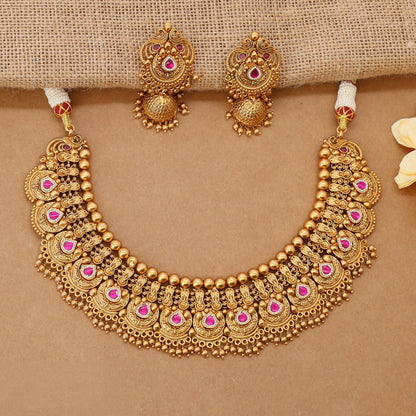 Royal Style Antique Necklace With Intricate Circular Work