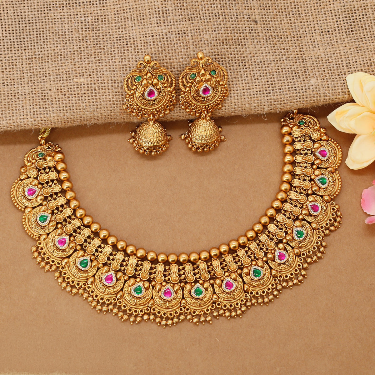 Royal Style Antique Necklace With Intricate Circular Work
