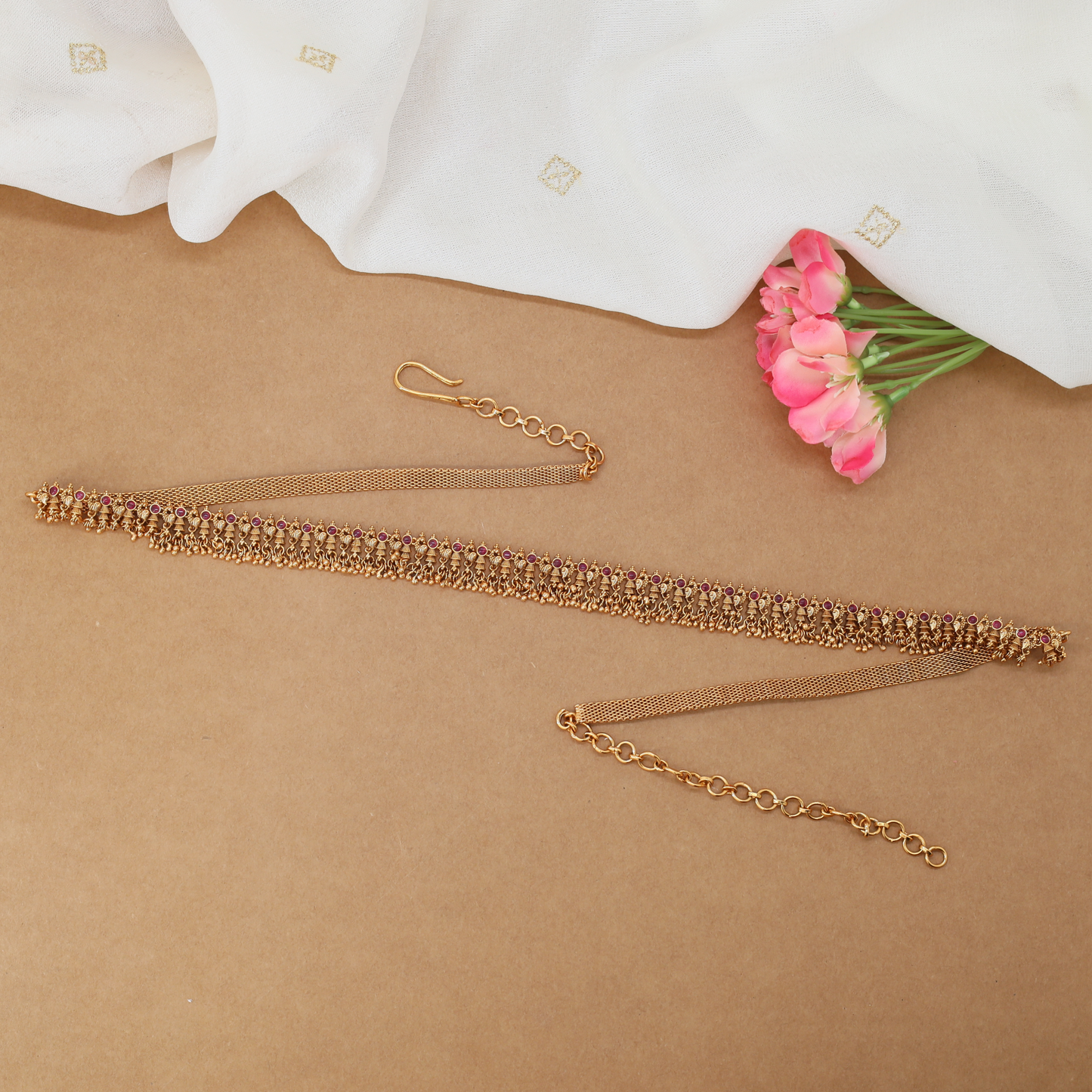 Layered Fringe Waist Belt with Fine Chain Tassels and Linear Detailing