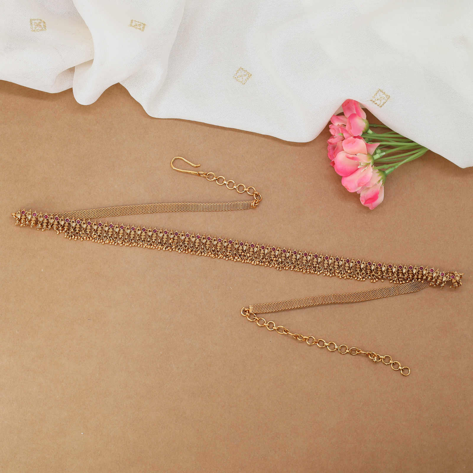 Layered Fringe Waist Belt with Fine Chain Tassels and Linear Detailing