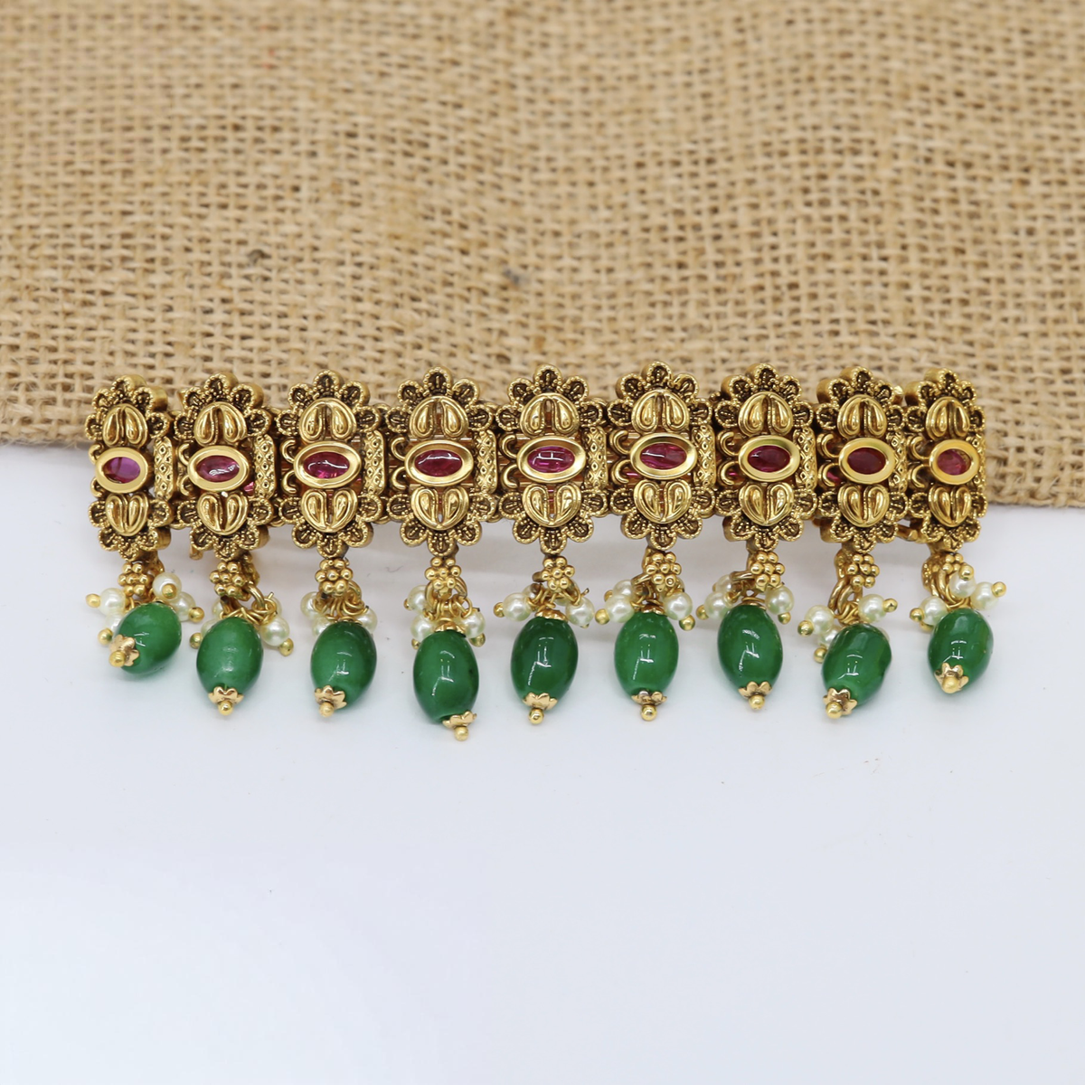 Antique Hair Clip with ornate floral links and cascading bead drops