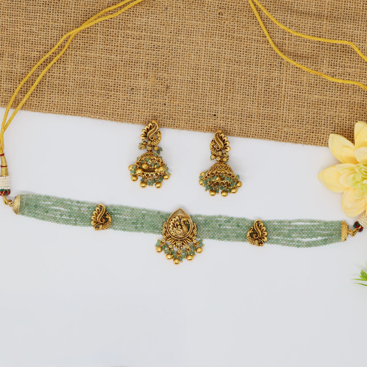 Antique Beaded Choker With Intricate Pendant Detailing And Traditional Side Elements