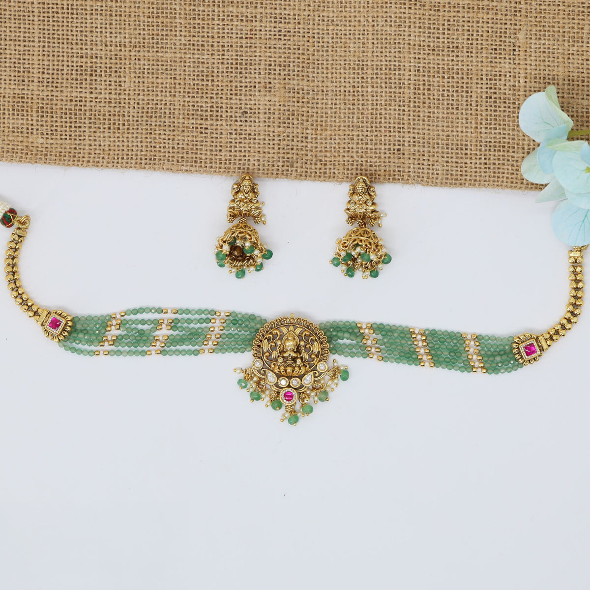 Signature Beads Necklace with Multi-Strand Lakshmi Pendant