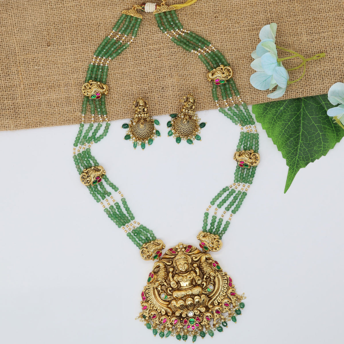 Classic Antique Long Haara with Detailed Lakshmi Centrepiece